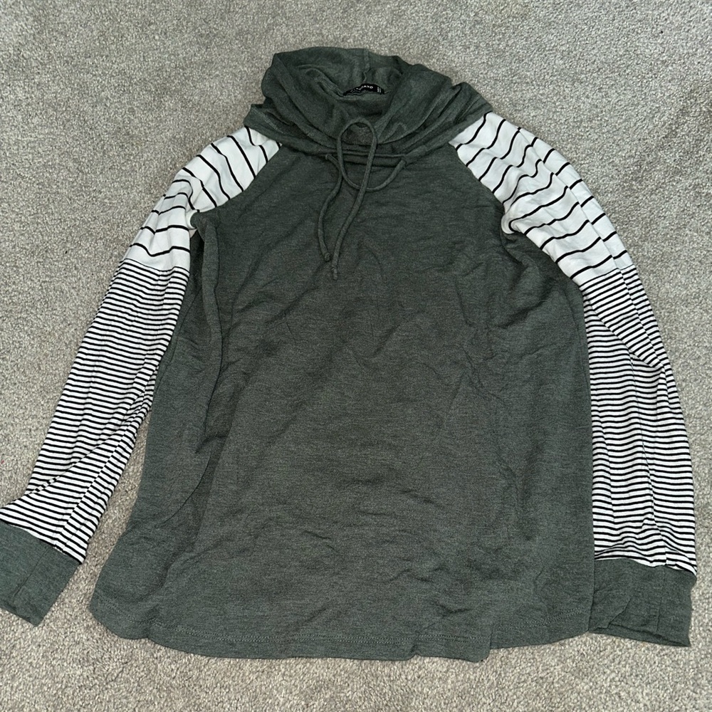 Green Cowl Neck with Striped Sleeves